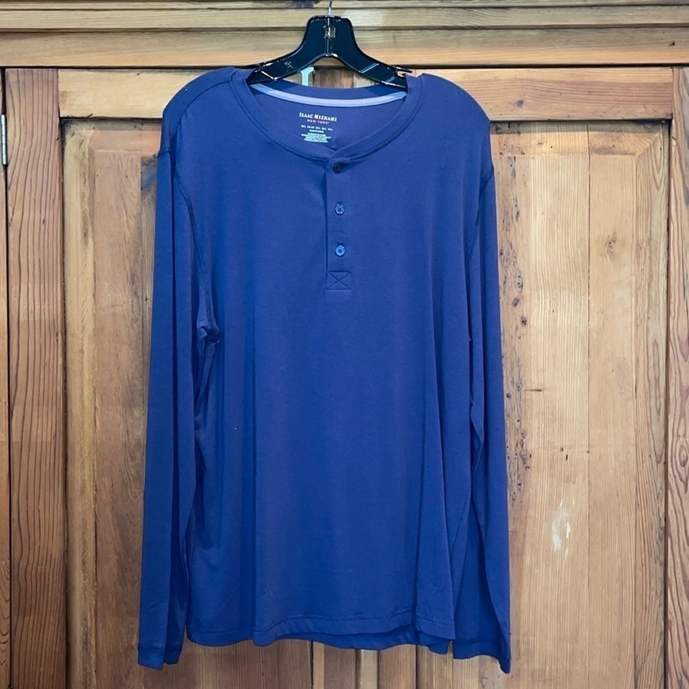 NWOT ISAAC MIZRAHI Blue Long Sleeve Henley Sz. L